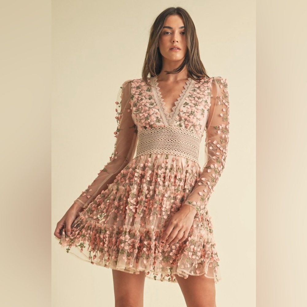 Floral Embroidered Pink Dress